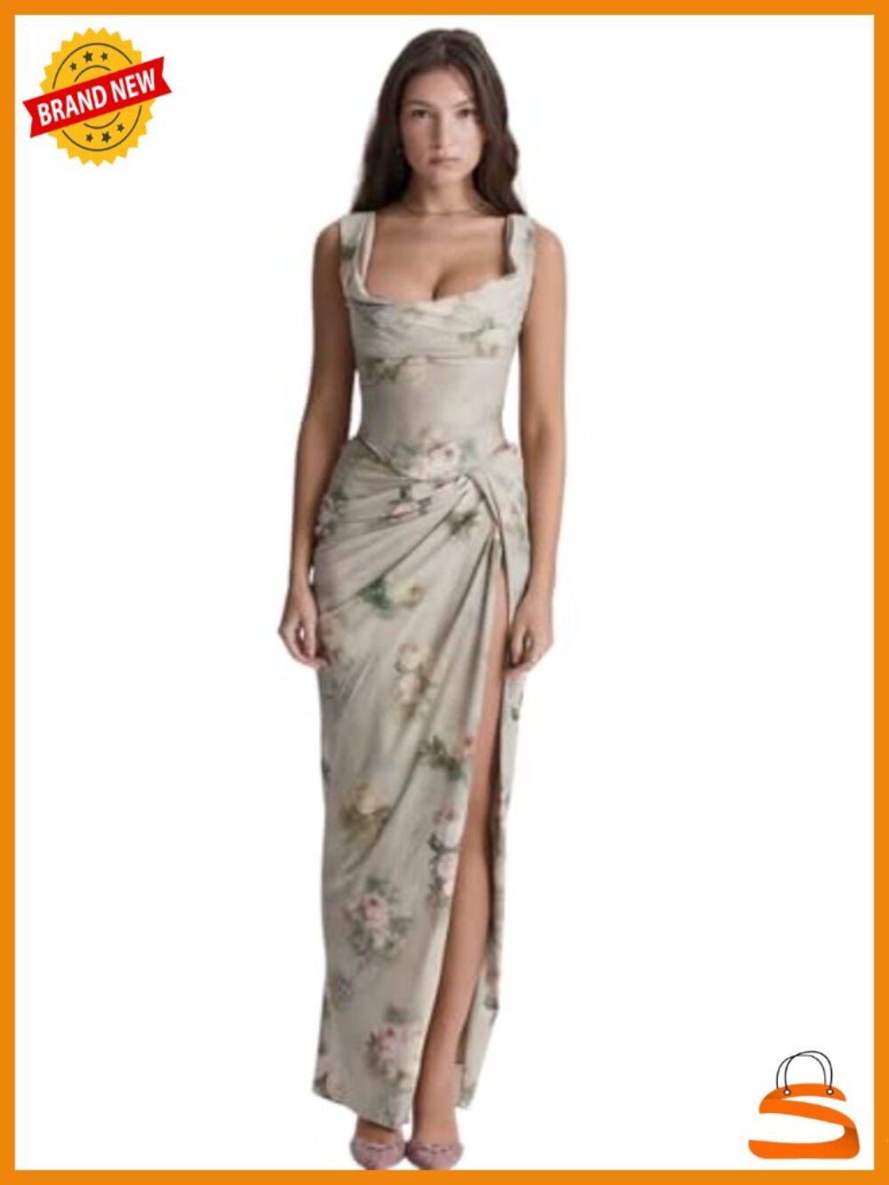Corset Two Piece High Slit Bodycon Maxi Dress - Satin, Sleeveless, Party